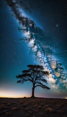 Wall Mural - single a beautiful background space tree star earth night sky cosmos starlight moon way wallpaper tree meadow moonrise agriculture lactic spring dream field explosion escape forever astronomy light