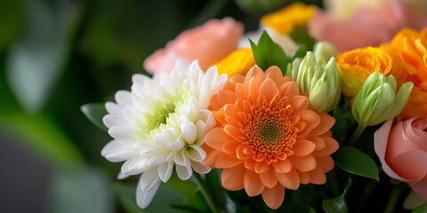 Poster - Close Up Of Vibrant Peach Orange And White Flowers