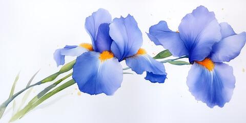 Sticker - Watercolor Painting Of Delicate Blue Irises