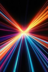 Poster - This captivating abstract digital artwork features vibrant light streaks converging into a mesmerizing pattern, conveying speed and dynamic motion against a striking dark background