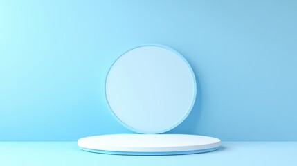 Wall Mural - Minimalist Blue Oval Frame and Circular Platform