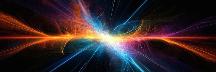 Poster - A captivating digital artwork features vibrant light streaks converging at a vanishing point, illustrating speed and dynamic movement against a rich dark background, enhancing its visual appeal
