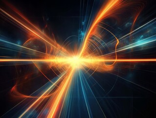 Poster - This captivating digital artwork features vibrant light streaks converging at a focal point, creating a sense of movement and speed against a deep backdrop that enhances drama and intensity