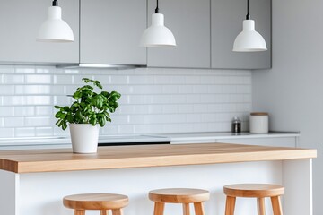 Canvas Print - Modern Kitchen Island with Plants