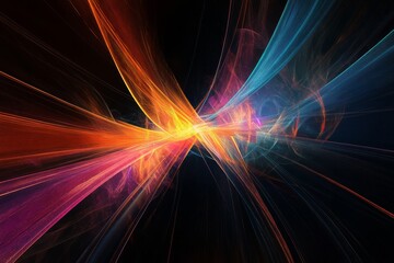 Canvas Print - This captivating abstract digital artwork features vibrant streaks of light converging beautifully, creating a mesmerizing sense of speed and dynamic movement against a dark backdrop