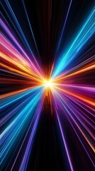 Poster - This energetic abstract artwork showcases vibrant light streaks converging at a vanishing point, evoking speed and movement against a dramatic dark backdrop, creating an intense visual impact