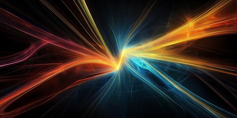Poster - This mesmerizing digital artwork features vibrant light streaks converging at a vanishing point, illustrating speed and dynamic movement against a rich, dark backdrop that enhances the visuals