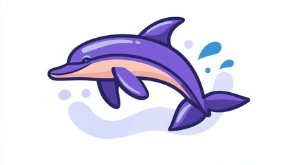 Poster - A sleek dolphin leaps gracefully from waves, captured in a clean, minimalistic D style, exuding modern charm.