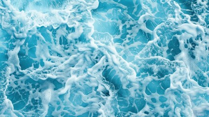 Wall Mural - Experience the serene beauty of turquoise foam dancing on the blue ocean, creating a calming water texture.