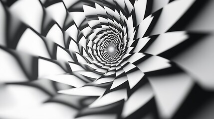 Wall Mural - A hypnotic black-and-white spiraling optical illusion with sharp contrasts on a white background.