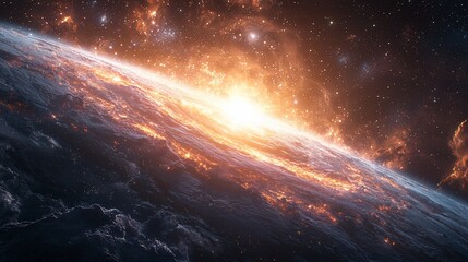Wall Mural - Burning Planet, Fiery Sunrise, Cosmic Horizon, Stock Photo