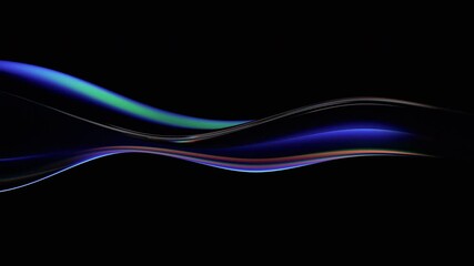 Poster - Abstract animation, iridescent wavy shape on black background, 4k looping video, 3d render