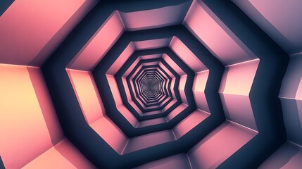 Wall Mural - A set of concentric hexagons that appear to twist and turn with shifting shades of color.