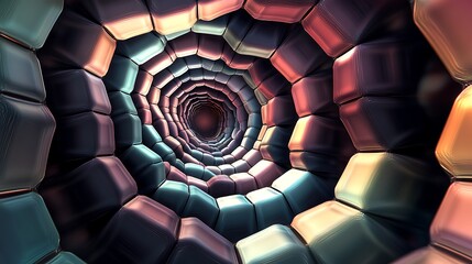 Wall Mural - A set of concentric hexagons that appear to twist and turn with shifting shades of color.
