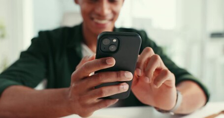 Aufkleber - Office, hands and man with phone for surprise good news, announcement or online chat notification. Wow, typing and person at desk with smartphone, connection and digital communication on mobile app