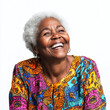 © Infinity Lens - Laughing african american grandmother in colorful blouse isolated on white background.