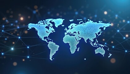 Poster - Global network connection illustration with world map point, line composition, big data analytics, business concept, digital connection tech, e-commerce, social network, cyberspace. Worldwide energy