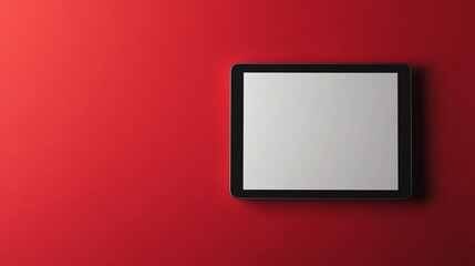 blank horizontal tablet pc mockup, empty tablet screen template on red background