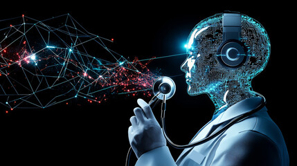 Poster - AI-Driven Healthcare Revolution Virtual Realm Digital Art Futuristic Environment Side View Innovation in Medicine