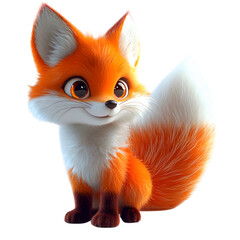 Wall Mural - Fluffy 3D Cartoon Fox with Glowing White Tail and Soft Fur Isolated on Transparent Background