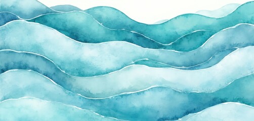 Poster - Abstract turquoise, white wave illustration. Digital hand painted details. Liquid pattern, flow, motion with ripple. Aquamarine colors. Modern flowing background wallpaper. Nature artwork, lake river