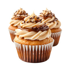 Wall Mural - Caramel Filled Cupcake with Chocolate Frosting Isolated on Transparent Background