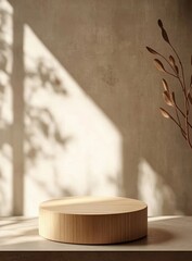 Poster - Wooden display, sunlight, shadows, interior, product mockup