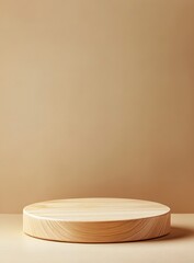 Poster - Wooden pedestal, beige background, product display, studio