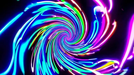 Poster - Colorful neon spiral lights on black background, abstract digital art concept
