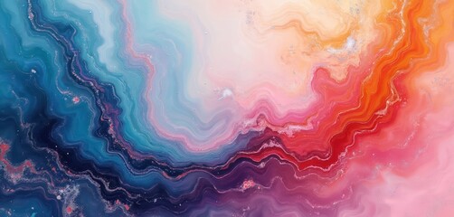 Poster - Trendy, holographic background. Grunge texture marble design with liquid color flow, swirl. Blue, pink, purple, red, orange, yellow marble illustration for graphic design projects, digital paper