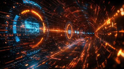 Poster - Futuristic Digital Tunnel: A Journey Through Cyberspace