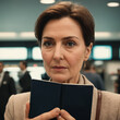 © wetzkaz - mature woman holding passport at airport security check, worried expression