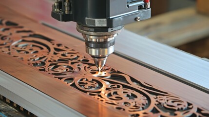 Poster - A laser cutting machine engraving intricate patterns on a metal sheet.