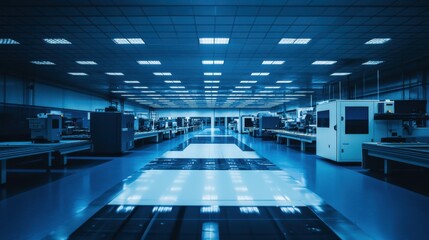 Poster - A modern glass-cutting factory with automated laser-guided cutting machines.