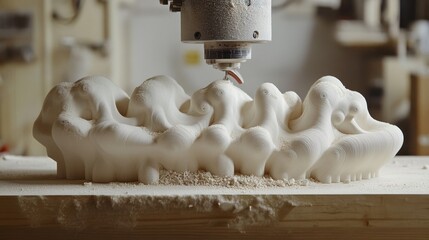 Poster - A multi-axis CNC machine carving a complex aerospace component.