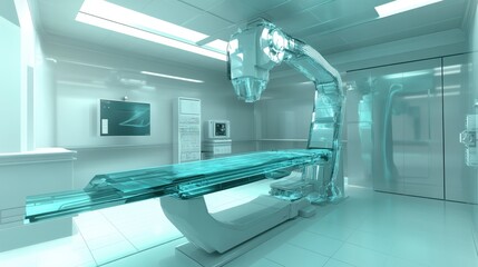 Poster - A powerful industrial X-ray machine analyzing product composition.