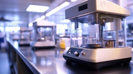 Poster - A precision balance weighing industrial products for quality assurance.