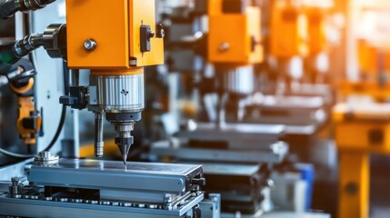Poster - A row of CNC milling machines working simultaneously in an industrial facility.