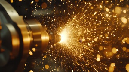Poster - A spark flying as a high-speed cutting tool machines a titanium part.