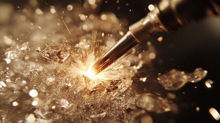 Poster - A spark flying as a high-speed cutting tool machines a titanium part.