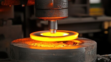 Poster - A steel workpiece being shaped by a CNC-controlled turning machine.
