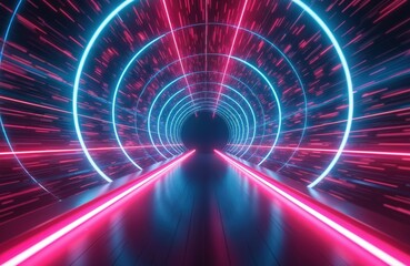 Poster - Abstract futuristic tunnel with pink blue glowing neon lines. High speed wave motion data transfer. Fantastic wallpaper, science fiction background, modern cyber space, innovation, tech flowing