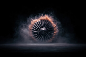 Wall Mural - A jet engine is surrounded by smoke and fire