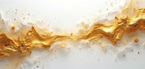 Poster - Abstract golden wave with grainy particles on white background. Luxury design with smoothy lines, curves, light with gold foil effect for elegant presentation. Elegant template design. Metallic look.