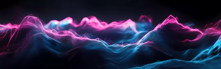 Poster - 3D render of neon pink and blue sound waves on a black background