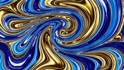 Poster - swirling abstract pattern in blue and gold tones, digital artwork. modern art and design concept
