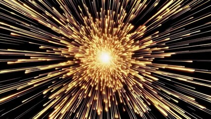 Poster - explosive burst of golden light rays on black background, dynamic energy concept