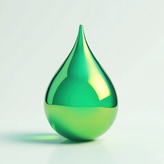 Poster - Isolated green liquid iridescent droplet on white background. 3D rendering design element for art, print. Abstract fluid gradient drop with glow, vibrant energy.