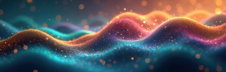 Poster - Abstract big data analysis background. Wave of vibrant blue, orange colors flowing in a visual interpretation. Design represents data sets, data analysis, futuristic tech concept.