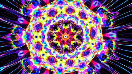 Poster - Colorful digital fractal mandala with neon pattern, abstract art concept